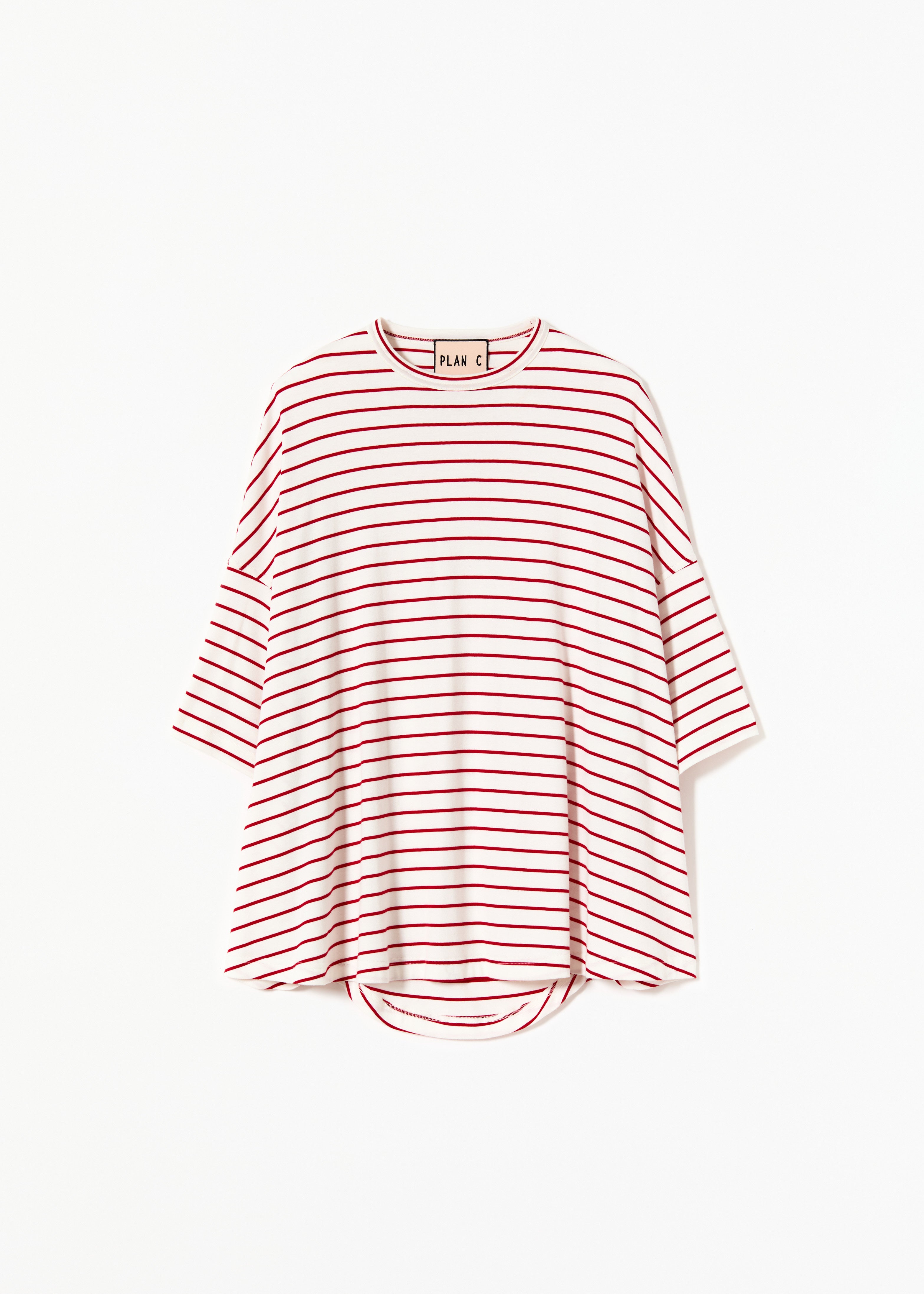 WHITE RED STRIPED WIDE SLEEVED T-SHIRT