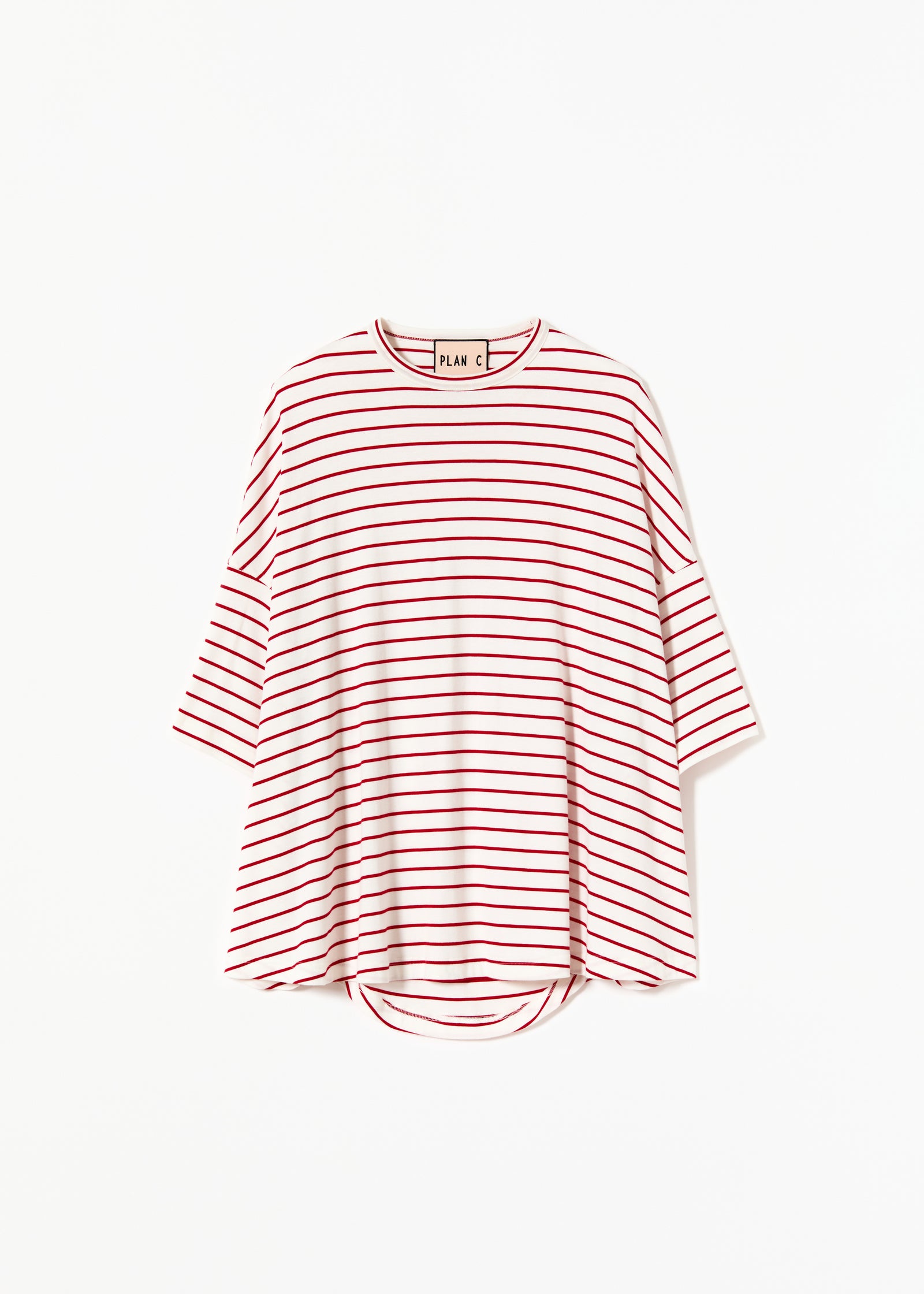 WHITE RED STRIPED WIDE SLEEVED T-SHIRT