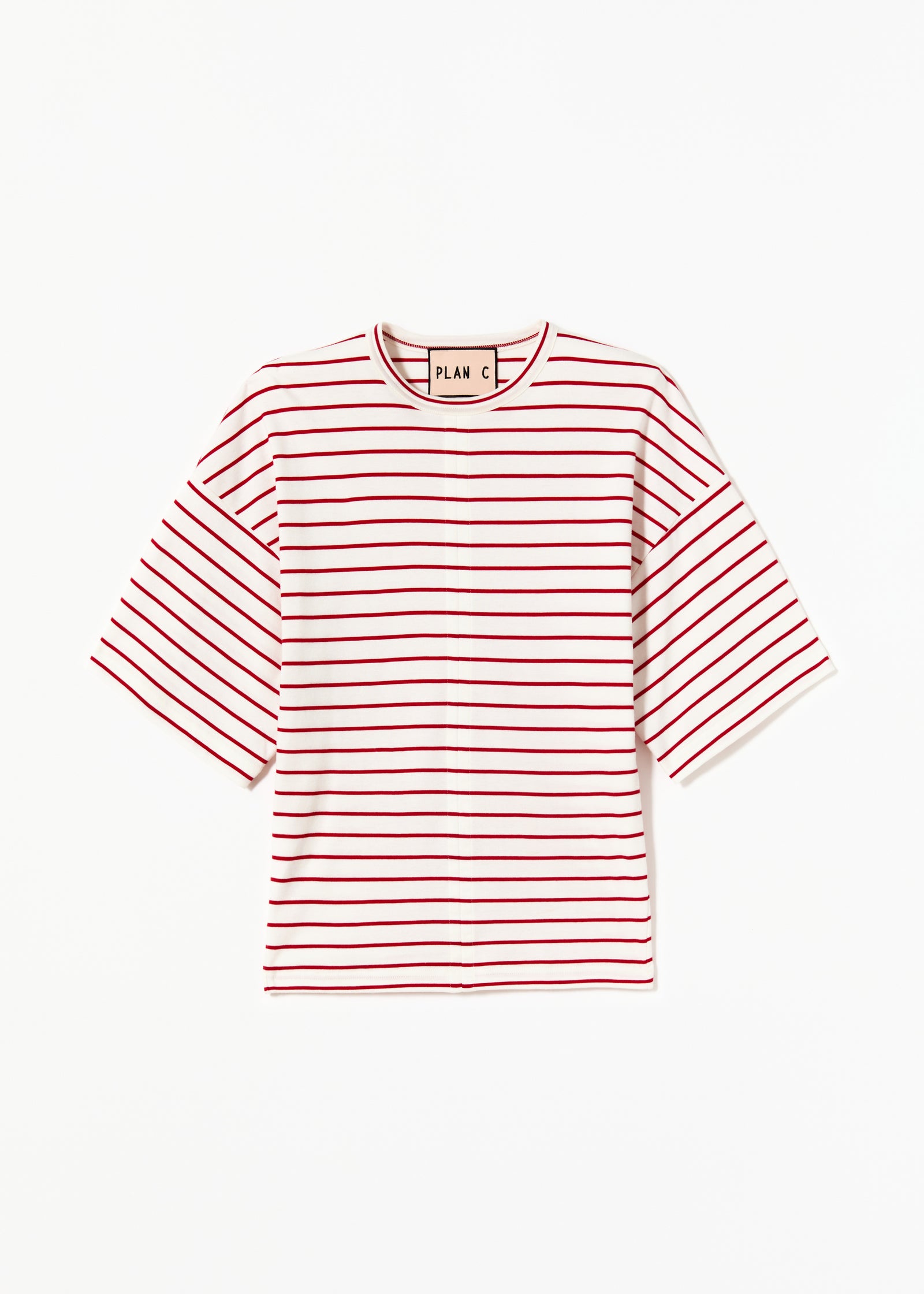 WHITE RED STRIPED FITTED T-SHIRT