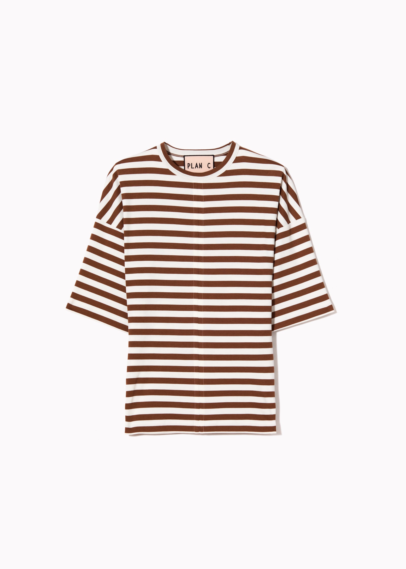 BROWN CREAM STRIPED FITTED T-SHIRT