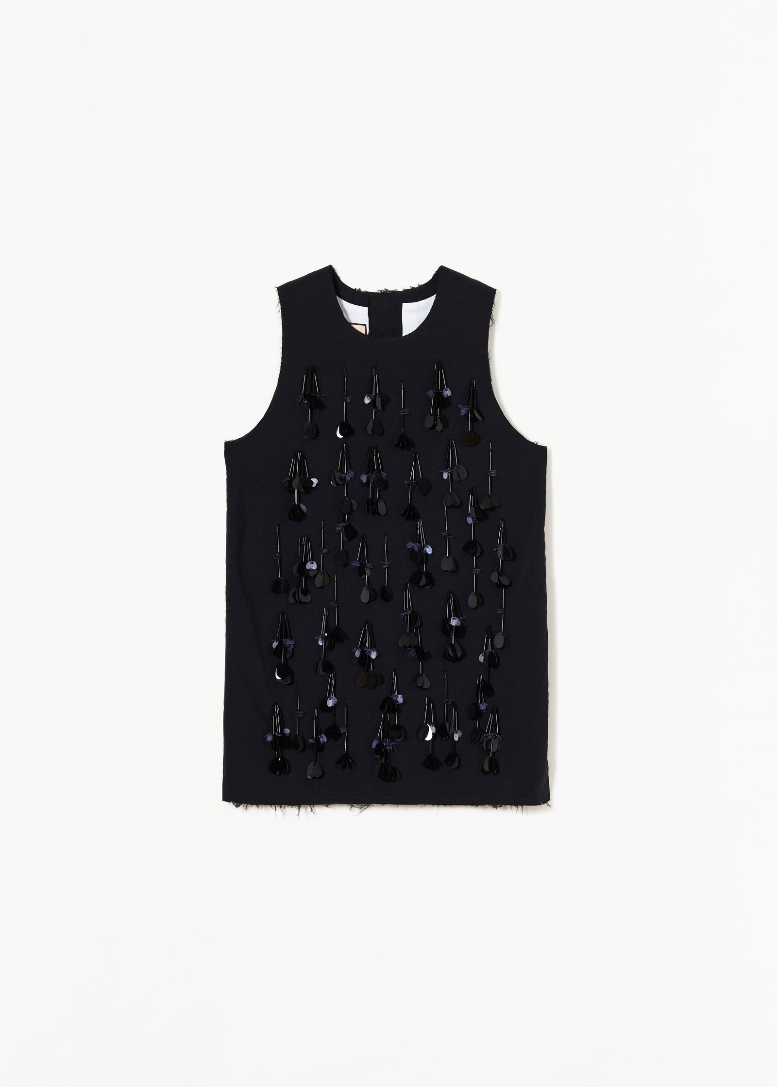 BLACK TECHNICAL PANAMA TOP WITH SEQUIN EMBROIDERY