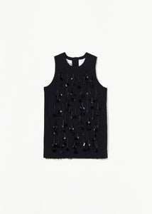 BLACK TECHNICAL PANAMA TOP WITH SEQUIN EMBROIDERY