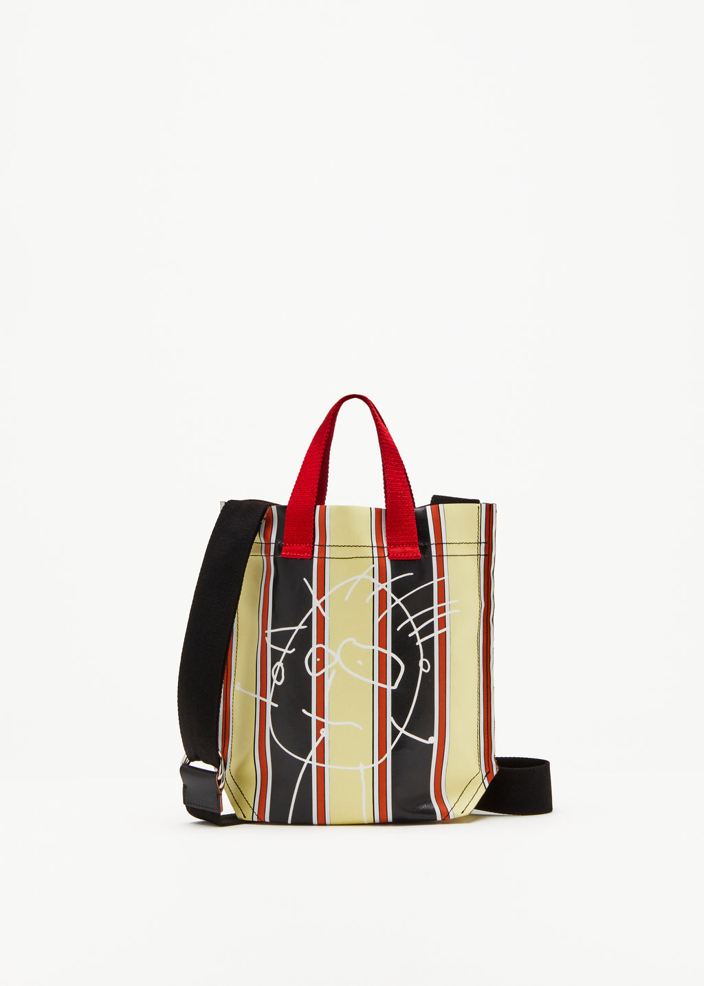 Plan C Mini Striped Printed Shopper Tote Bag, Riyo4 Black Base, Women's, Handbags & Purses Crossbody Bags & Camera Bags